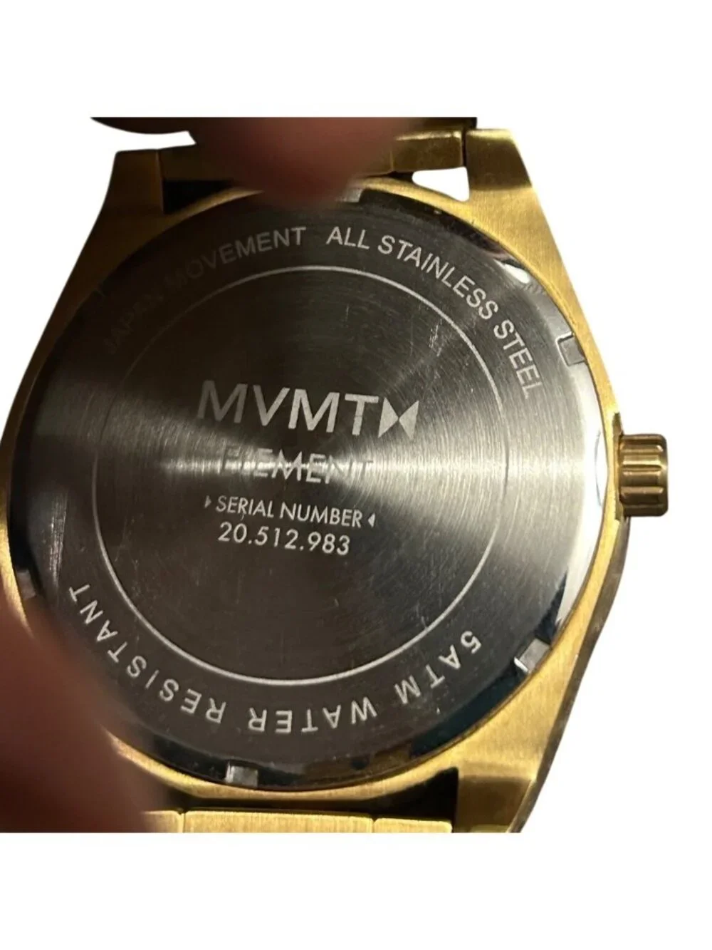 MVMT Mens Gold Stainless Steel Watch With Black Dial Date Function & 5ATM Water